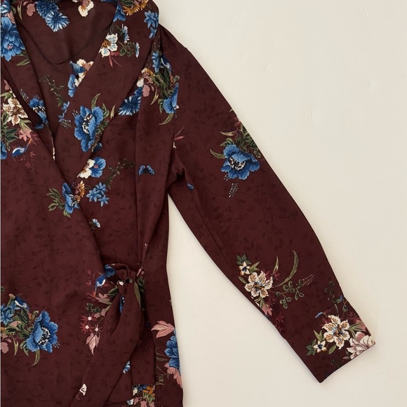 Zara Women's Dark Academia Floral Wrap Long Sleeve Blouse Top, Burgundy, Size S - Picture 10 of 12